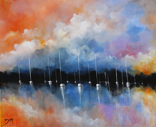 Nuages turbulents et bateaux blancs van Eric Bruni, Schilderij te koop op Singulart