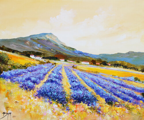 Champ de Lavande au pied de la montagne von Eric Bruni, Malerei kaufen auf Singulart