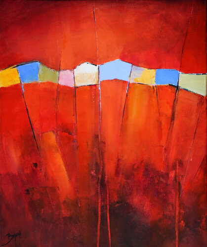 Composition sur fond rouge von Eric Bruni, Malerei kaufen auf Singulart