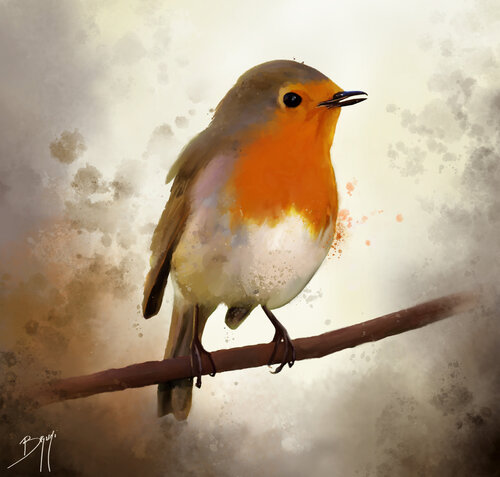 Rouge-Gorge perché sur une branche par Eric Bruni, Digital en vente sur Singulart
