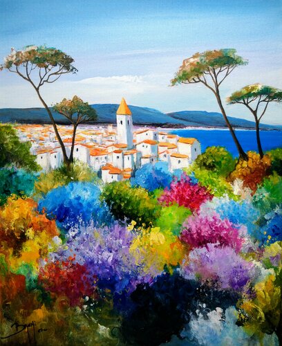Village en bord de mer van Eric Bruni, Schilderij te koop op Singulart