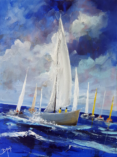 Régates au milieu de l'océan di Eric Bruni, Pittura in vendita su Singulart