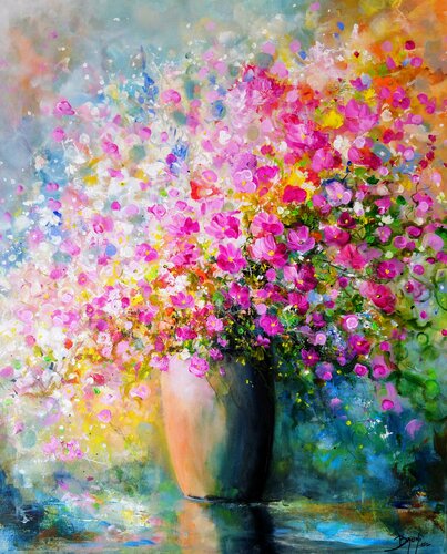 Bouquet de fleurs "Romance" di Eric Bruni, Pittura in vendita su Singulart