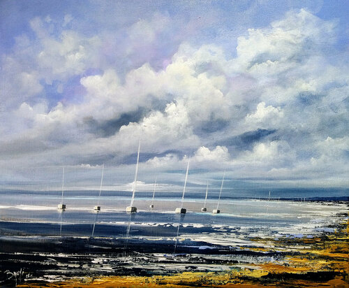 Bateaux au bord du rivage di Eric Bruni, Pittura in vendita su Singulart