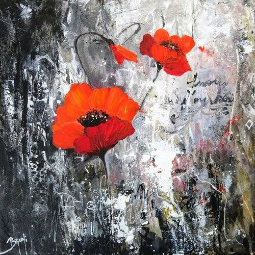 Trois coquelicots di Eric Bruni, Pittura in vendita su Singulart