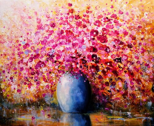Bouquet de fleurs cramoisies di Eric Bruni, Pittura in vendita su Singulart