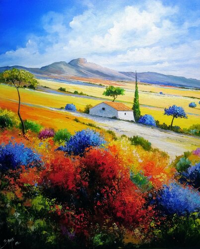 Maison provençal aux buissons colorés van Eric Bruni, Schilderij te koop op Singulart