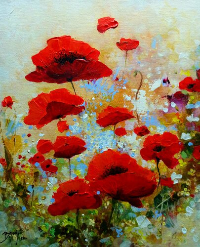 Coquelicots sauvages di Eric Bruni, Pittura in vendita su Singulart
