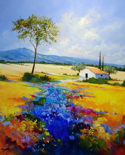 Chemin de Lavandes di Eric Bruni, Pittura in vendita su Singulart