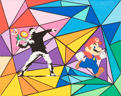 "Run Mario" Tribute to Banksy van Wawapod, Schilderij te koop op Singulart