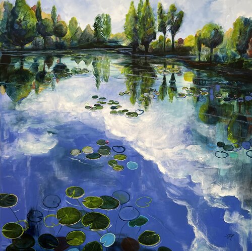 Water Lilies Pond 1 by Sandra Gebhardt-Höpfner, 油畫 for Sale on Singulart