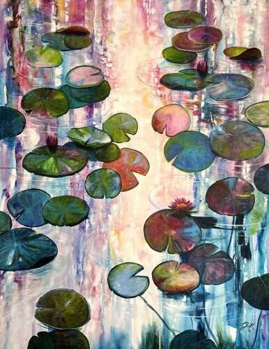 Water Lilies At Sunset 2 di Sandra Gebhardt-Höpfner, Pittura in vendita su Singulart
