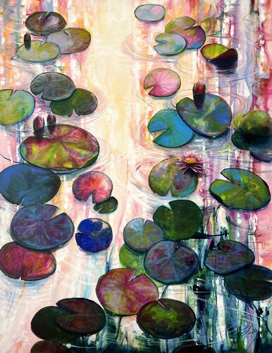 Water Lilies At Sunset 3 di Sandra Gebhardt-Höpfner, Pittura in vendita su Singulart