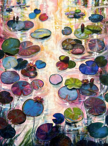Water Lilies At Sunset 6 di Sandra Gebhardt-Höpfner, Pittura in vendita su Singulart
