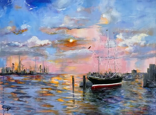 Hamburger Hafen di Sandra Gebhardt-Höpfner, Pittura in vendita su Singulart