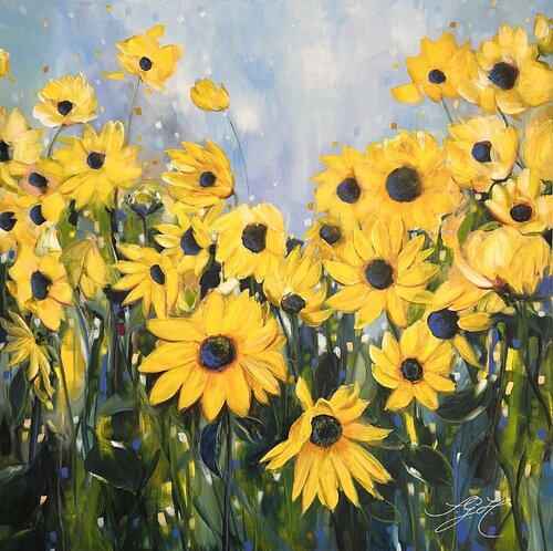 Dive Into Sunflowers van Sandra Gebhardt-Höpfner, Schilderij te koop op Singulart