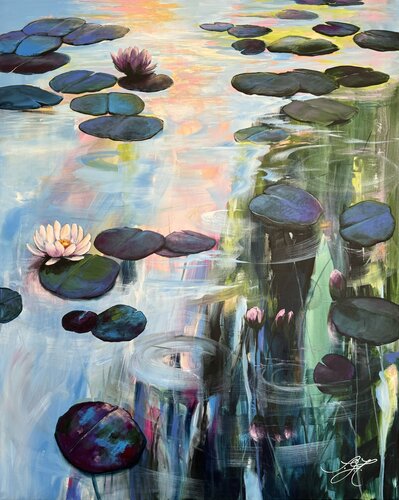 My Love For Water Lilies 5 by Sandra Gebhardt-Höpfner, 油畫 for Sale on Singulart