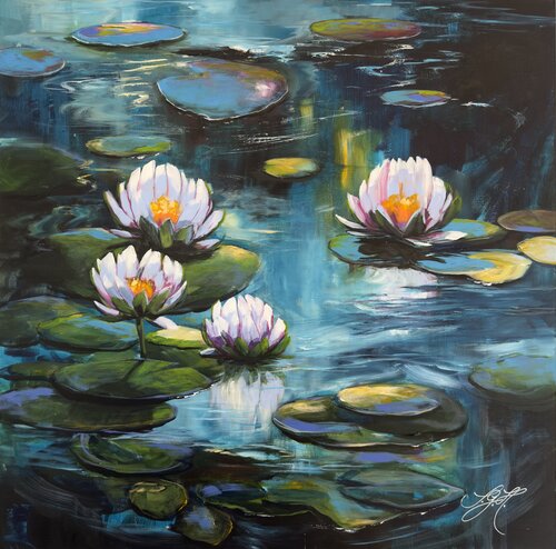My Love For Water Lilies 6 by Sandra Gebhardt-Höpfner, 회화 for Sale on Singulart