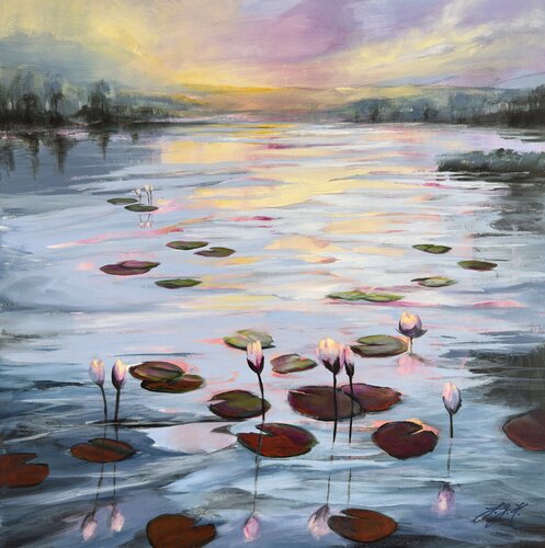 Water Lilies Land 1 by Sandra Gebhardt-Höpfner, 油畫 for Sale on Singulart