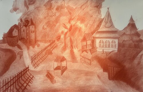 Russian village di Brüder Peter & Arkadi Martyniuk, Opera su carta in vendita su Singulart