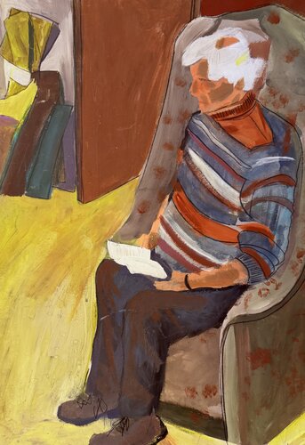 Stefan pozujący w pracowni Ewy Kunkowskiej. Warszawa 2021 di Brüder Peter & Arkadi Martyniuk, Pittura in vendita su Singulart