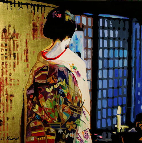 geisha paravent bleu de Clothilde Nadel, Pintura a la venta en Singulart