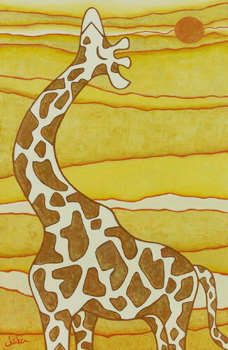 GIRAFFES IN THE SUNRISE van 千佳子 伊藤, Schilderij te koop op Singulart
