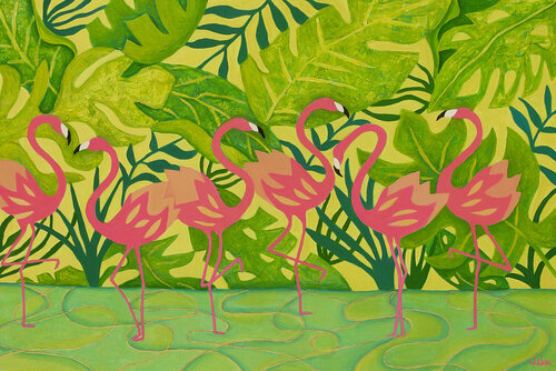PINK FLAMINGOS di 千佳子 伊藤, Pittura in vendita su Singulart