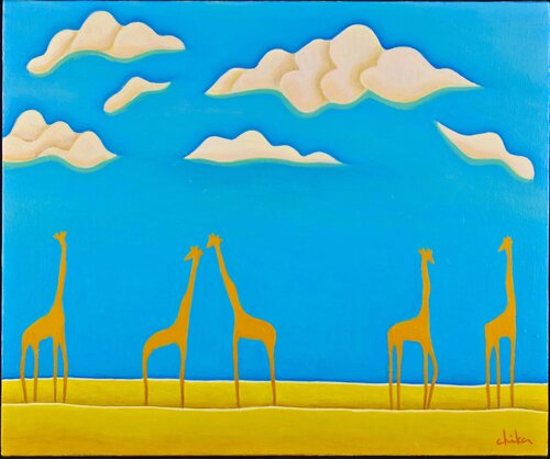 GIRAFFES INTHE BLUE SKY par 千佳子 伊藤, Peinture en vente sur Singulart