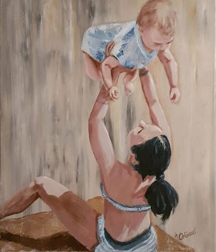 Woman and baby painting, Family art, Love art, Motherhood painting. van IRINA OLEYNIK, Schilderij te koop op Singulart