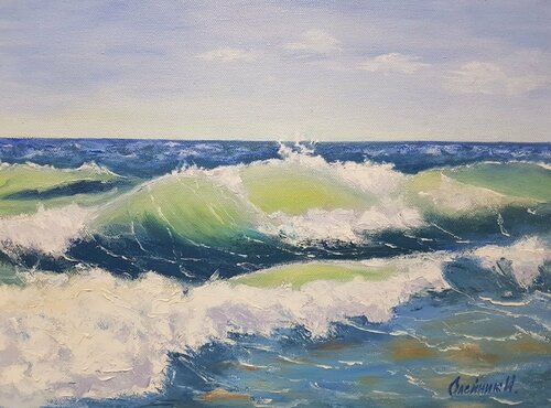 Painting wave  Painting sea Picture ocean Summer art van IRINA OLEYNIK, Schilderij te koop op Singulart