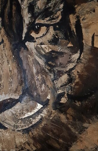 Tiger, Gold leaf painting on canvas, Wild animal art. van IRINA OLEYNIK, Schilderij te koop op Singulart