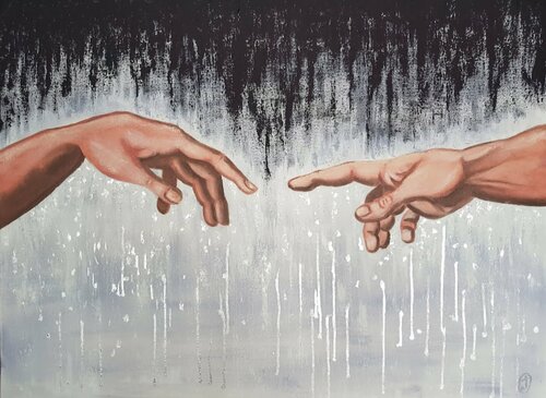 Hands, "Hand to hand" Painting for interior. van IRINA OLEYNIK, Schilderij te koop op Singulart
