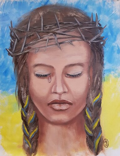 Oil painting, Suffering of Ukraine. van IRINA OLEYNIK, Schilderij te koop op Singulart