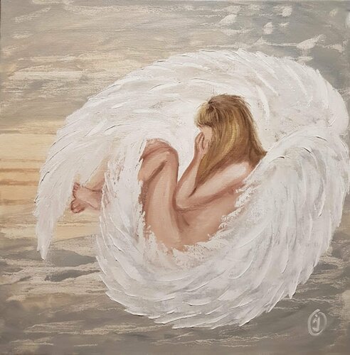 Tortured angel. Original oil painting. van IRINA OLEYNIK, Schilderij te koop op Singulart