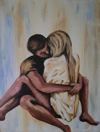 Love couple painting,Love ,Erotic wall art, Hugging couple. van IRINA OLEYNIK, Schilderij te koop op Singulart