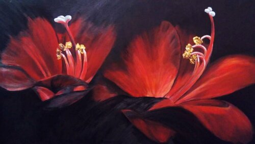 Painting red tulips Red flowers Flower painting oil Painting original art van IRINA OLEYNIK, Schilderij te koop op Singulart
