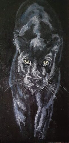 Animal painting Painting depicting a panther  Painting depicting predatory animals van IRINA OLEYNIK, Schilderij te koop op Singulart