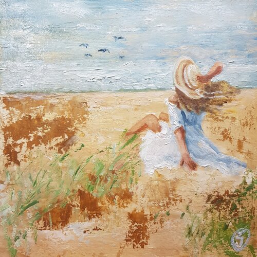 Girl in the field art. Fine art woman painting. Original painting of a woman. van IRINA OLEYNIK, Schilderij te koop op Singulart