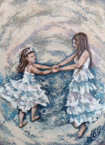Girl dancing with mom van IRINA OLEYNIK, Schilderij te koop op Singulart