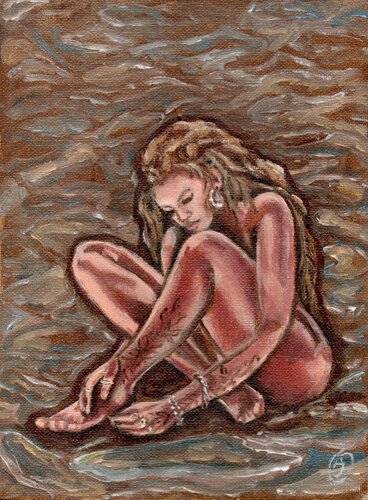 Black woman, mulatto with tattoo,Intimacy Artworks van IRINA OLEYNIK, Schilderij te koop op Singulart
