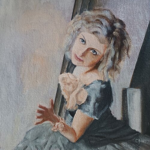 Portrait of a blonde girl. van IRINA OLEYNIK, Schilderij te koop op Singulart