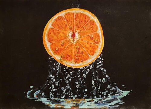 Still life, orange, fruit, Painting for the kitchen. van IRINA OLEYNIK, Schilderij te koop op Singulart