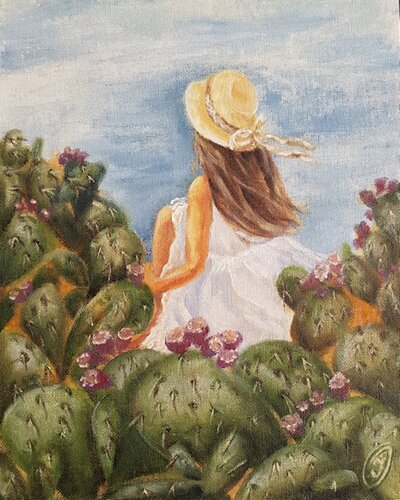 Girl near the cacti, "Between Thorns and Dreams". van IRINA OLEYNIK, Schilderij te koop op Singulart