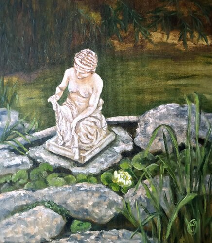 Statue of a girl in the park. van IRINA OLEYNIK, Schilderij te koop op Singulart