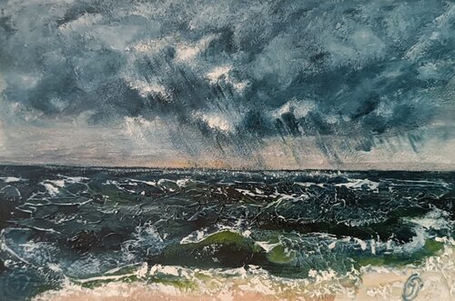 Seascape, Storm, textured painting. van IRINA OLEYNIK, Schilderij te koop op Singulart