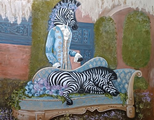 Glamorous zebras, surreal animals. van IRINA OLEYNIK, Schilderij te koop op Singulart