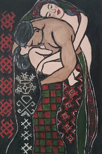 Аmulet picture, Family painting oil,  Painting mother and child. van IRINA OLEYNIK, Schilderij te koop op Singulart