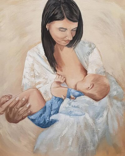 Motherhood art, Painting mother with baby. van IRINA OLEYNIK, Schilderij te koop op Singulart