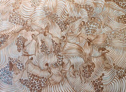 Nude female figures, painting with silver foil. van IRINA OLEYNIK, Schilderij te koop op Singulart